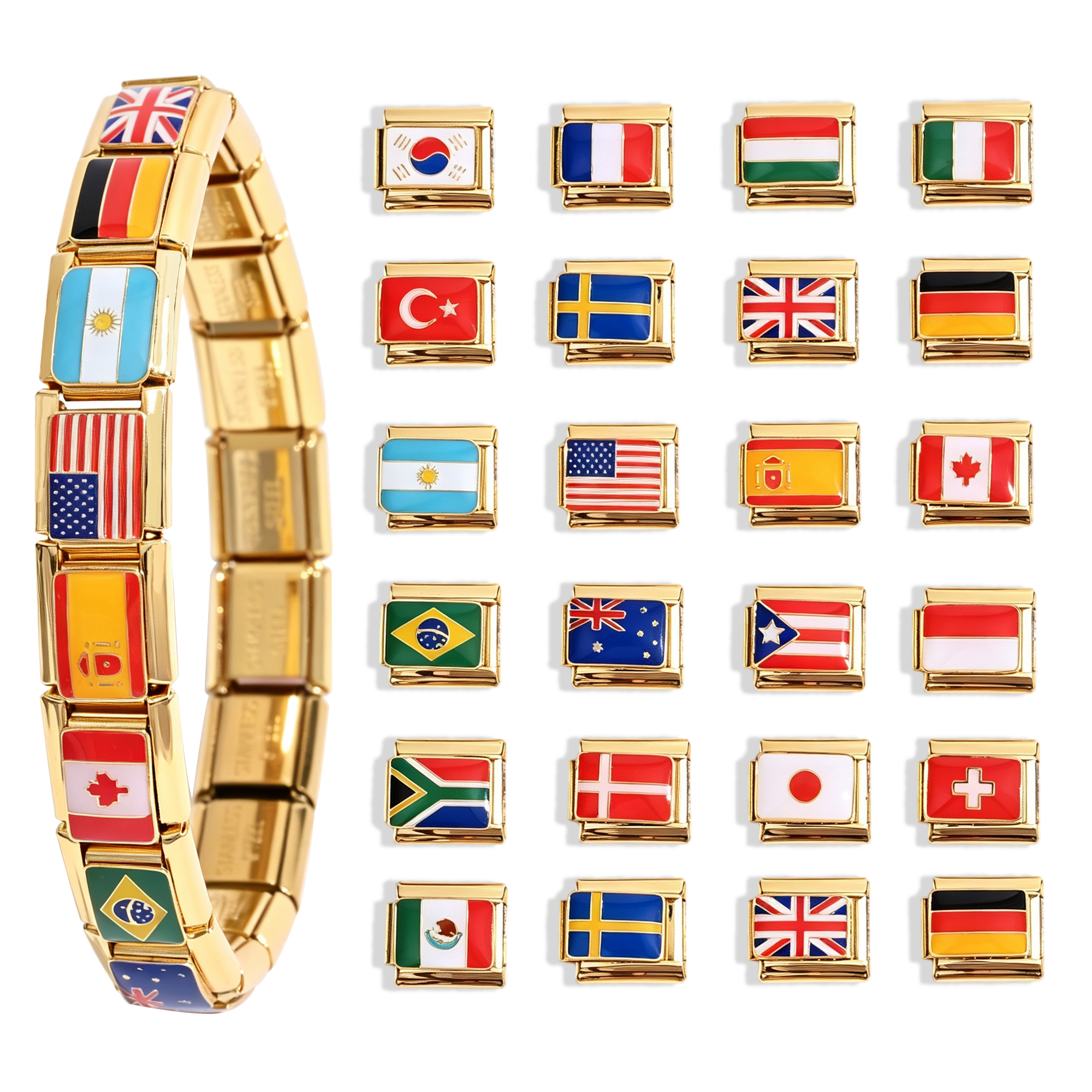 Country Flag Italian Charms 18k Gold Plated